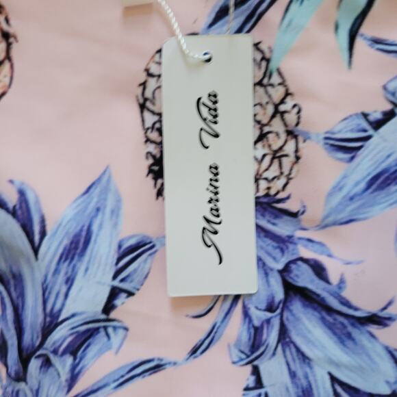 Merida Vida	Size	XS	NEW Pineapple Print Cheeky One Piece Halter Swim Suit Pink - Picture 8 of 11